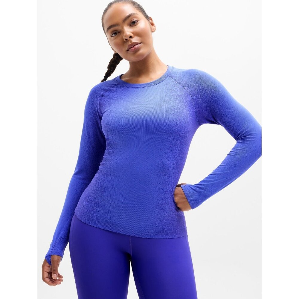 New Athleta M Momentum Seamless Top Borealis Contour Medium Long Sleeve